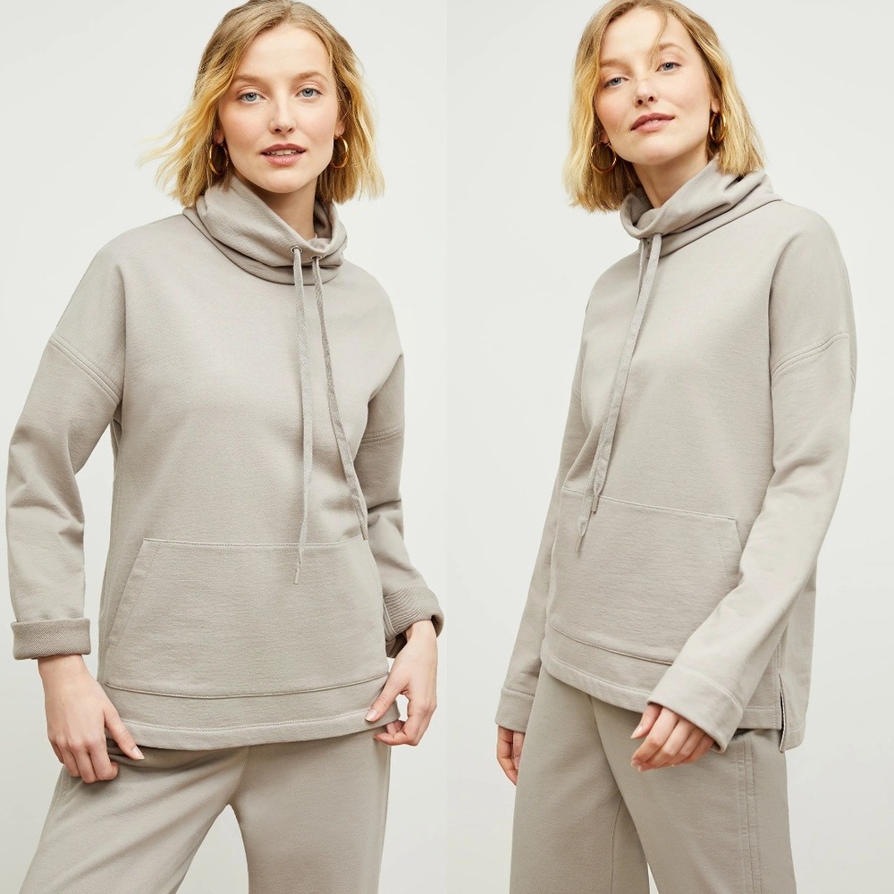 MM Lafleur Smoky Taupe The Harris Sweatshirt Fine Terry Mockneck Pullover Medium